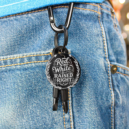 Red White & Raised Right USA Screwdriver Set Engraved Keychain