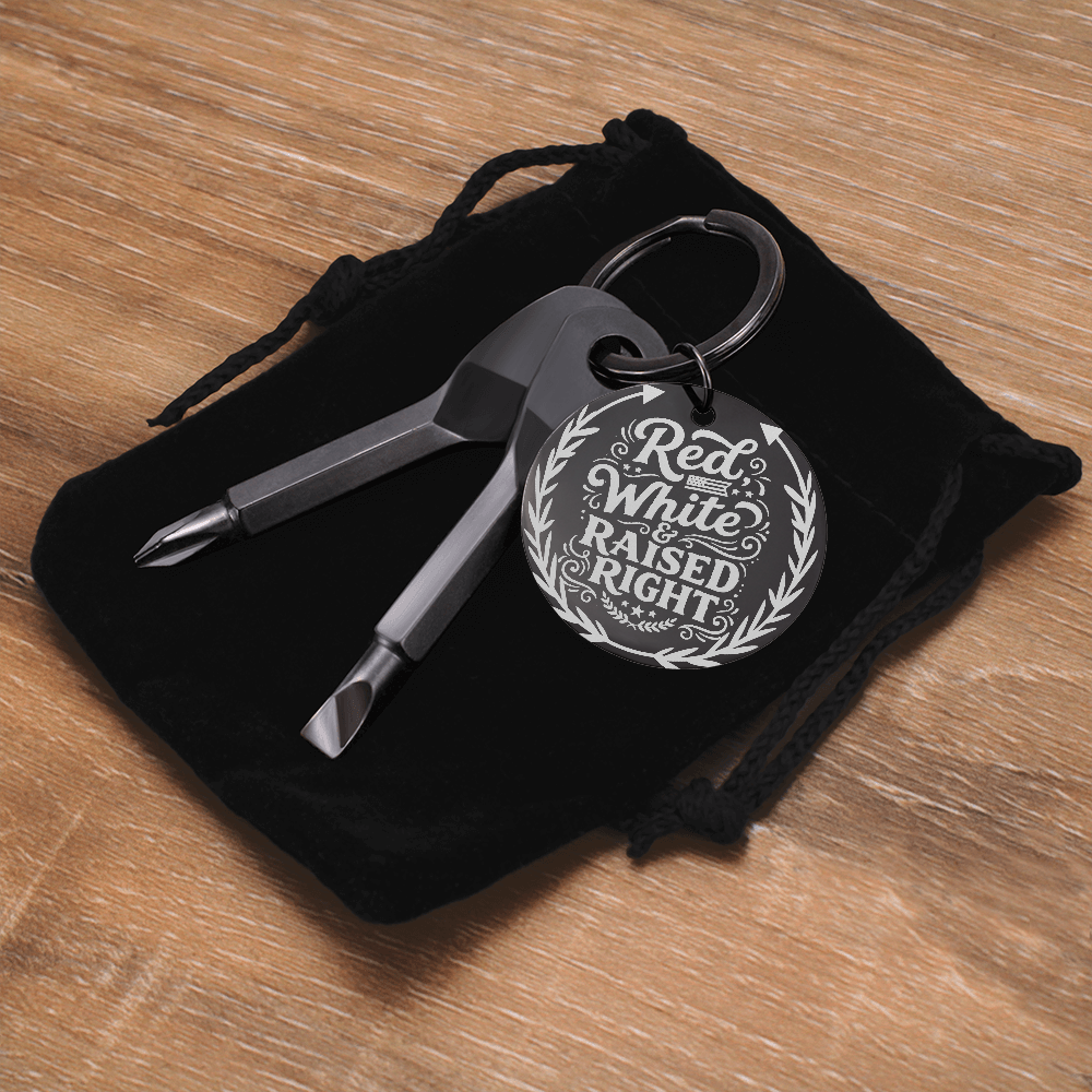 Red White & Raised Right Screwdriver Set Engraved Keychain