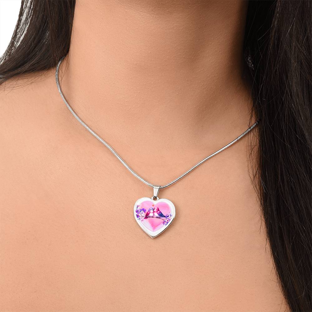 Love Birds on Heart-shaped Graphic Luxury Necklace