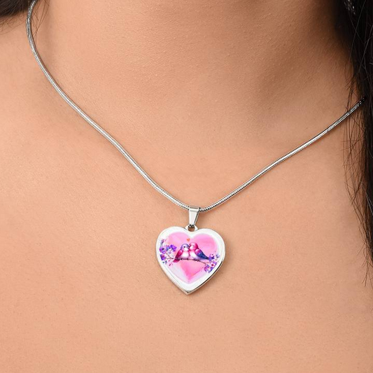 Love Birds on Heart-shaped Graphic Luxury Necklace