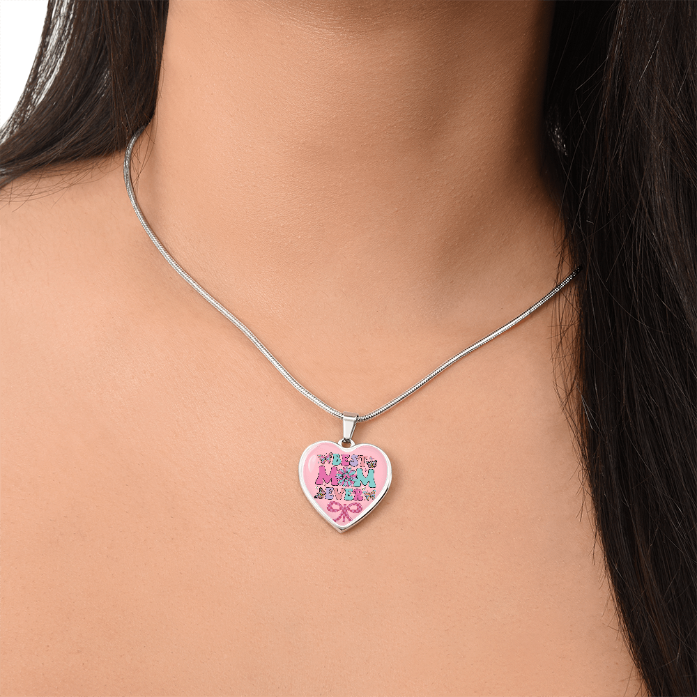 Best Mom Ever Pink Heart Shaped Graphic Necklace