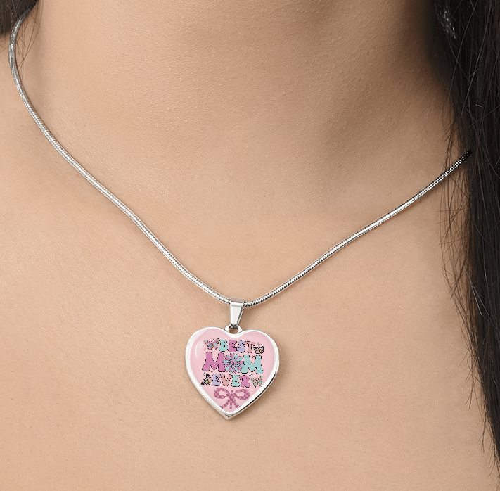 Best Mom Ever Pink Heart Shaped Graphic Necklace