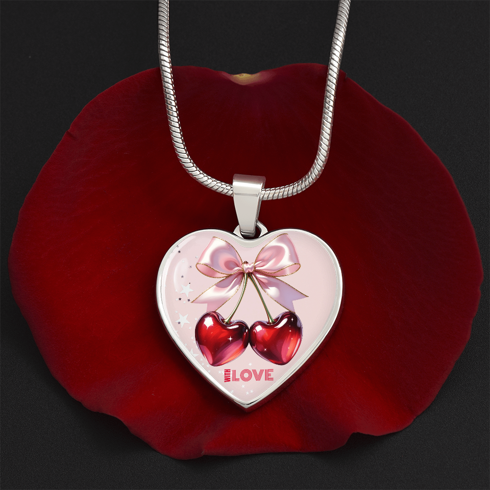 With Love Red Cherries Heart Shaped Graphic Necklace