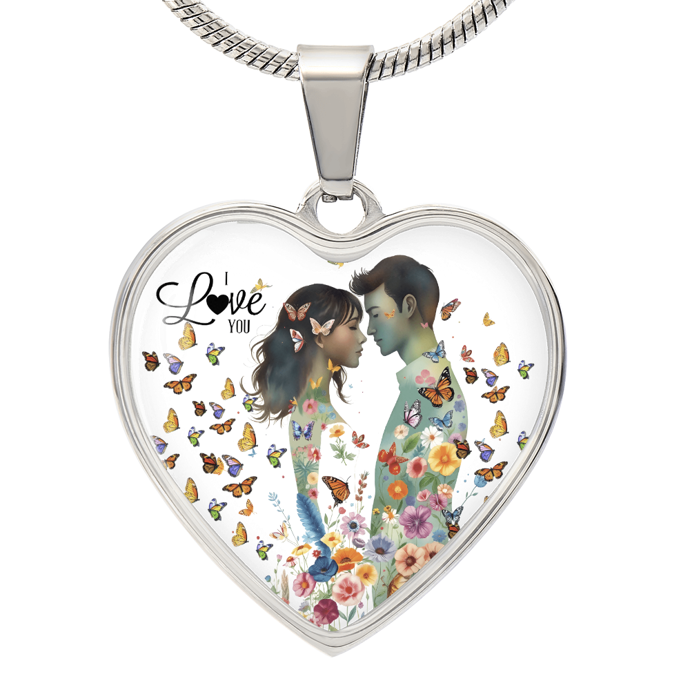 I Love You Couple in Love Heart Shaped Graphic Necklace