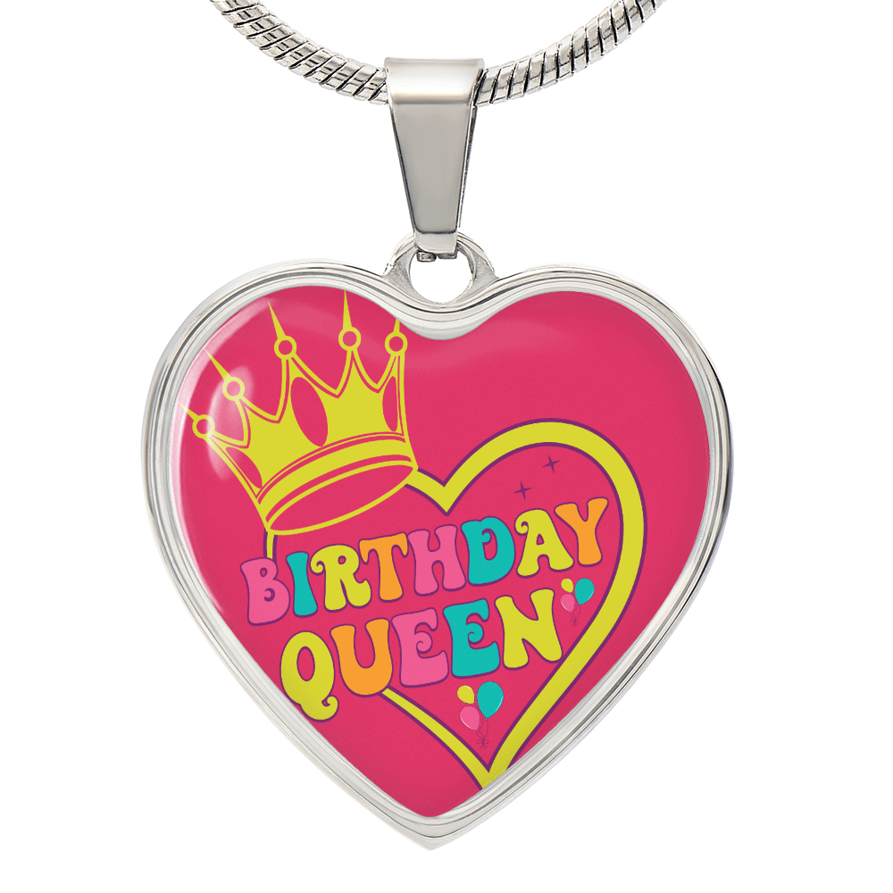 Hot Pink Birthday Queen Heart Shaped Graphic Necklace