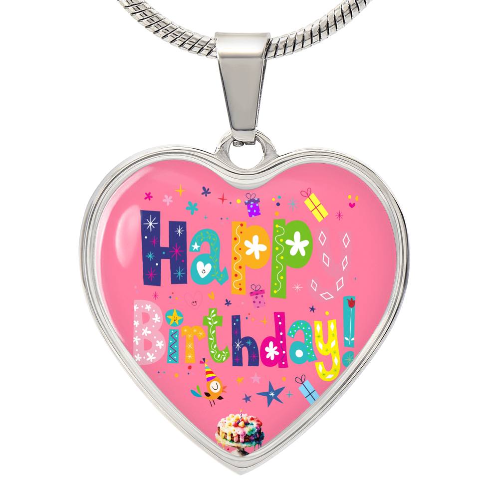 Heart Shaped Colorful Happy Birthday Graphic Necklace