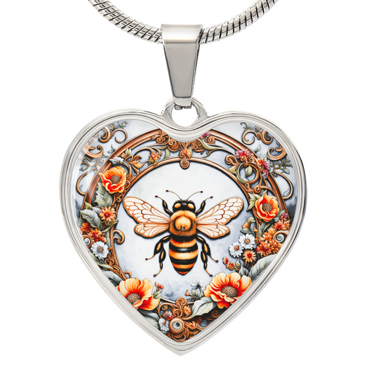 Honey Bee Heart Shaped Pendant and Necklace