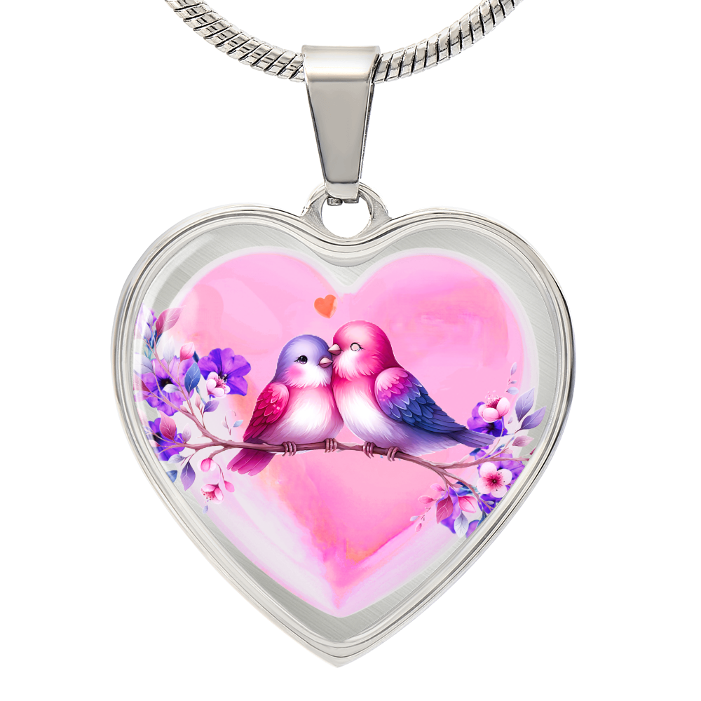 Love Birds on Heart-shaped Graphic Luxury Necklace