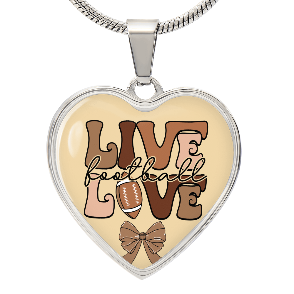 Live Love Football Heart Shaped Graphic Necklace