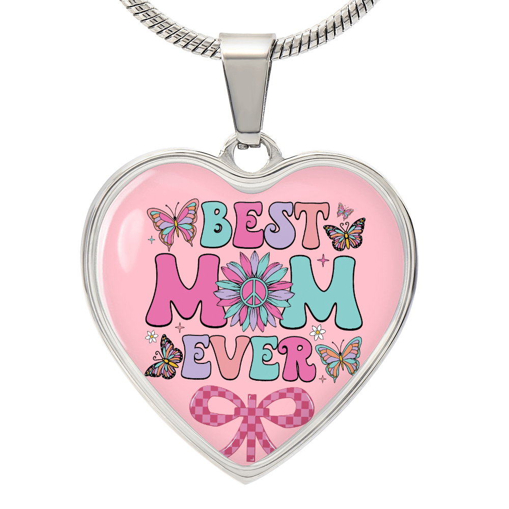 Best Mom Ever Pink Heart Shaped Graphic Necklace
