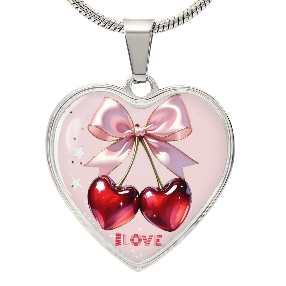 With Love Red Cherries Heart Shaped Graphic Necklace