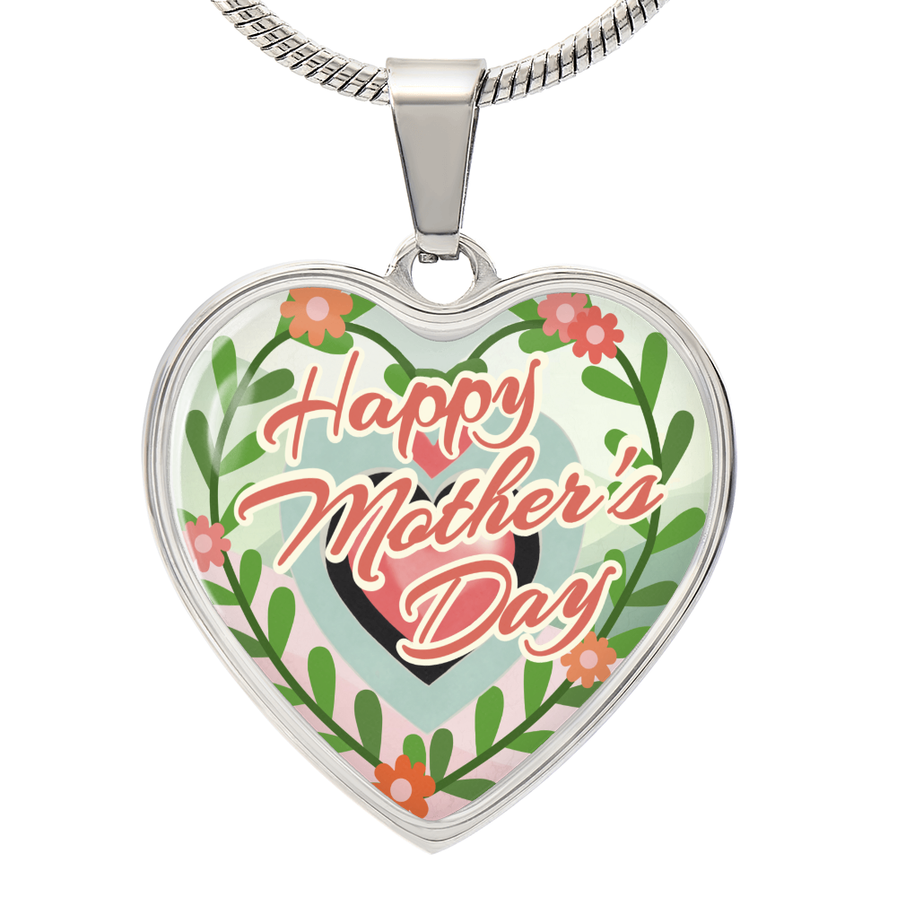 Happy Mother's Day Floral Heart Shaped Graphic Necklace