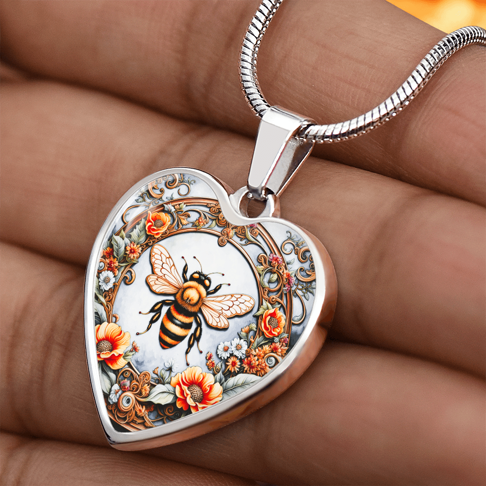 Honey Bee Heart Shaped Pendant and Necklace