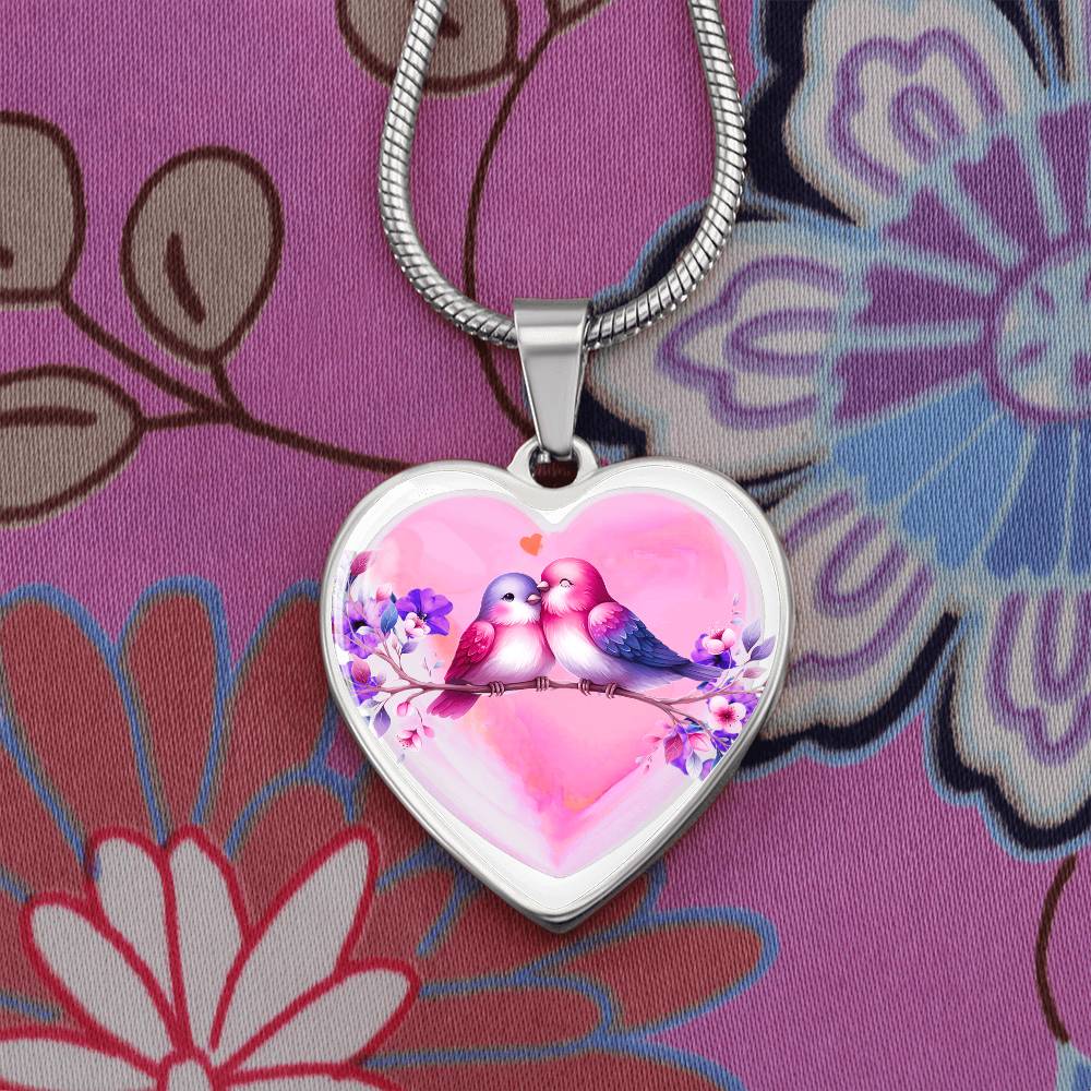 Love Birds on Heart-shaped Graphic Luxury Necklace