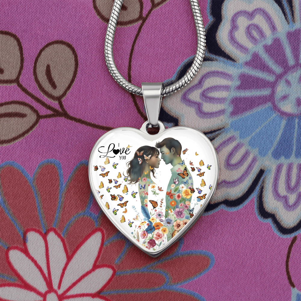 I Love You Couple in Love Heart Shaped Graphic Necklace
