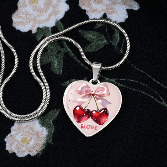 With Love Red Cherries Heart Shaped Graphic Necklace