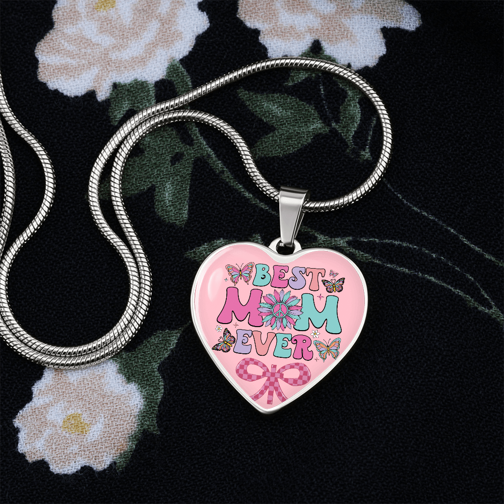 Best Mom Ever Pink Heart Shaped Graphic Necklace
