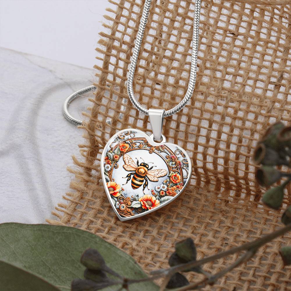 Honey Bee Heart Shaped Pendant and Necklace