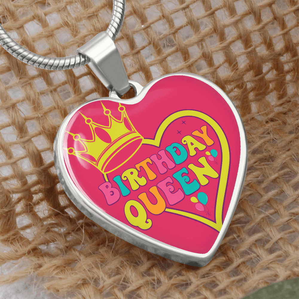 Hot Pink Birthday Queen Heart Shaped Graphic Necklace