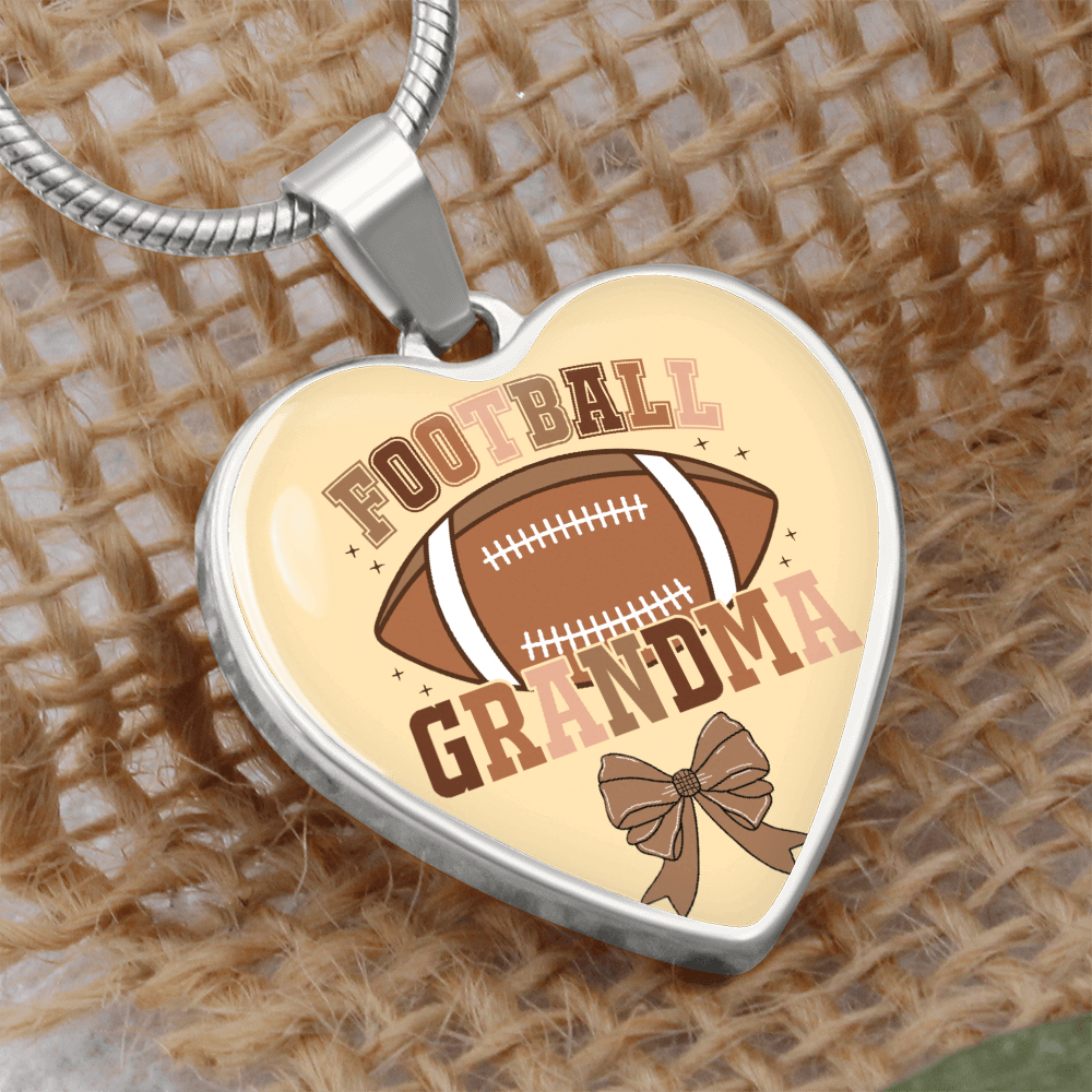 Football Grandma Heart Shaped Graphic Necklace