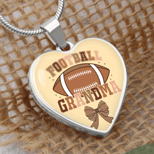 Football Grandma Heart Shaped Graphic Necklace