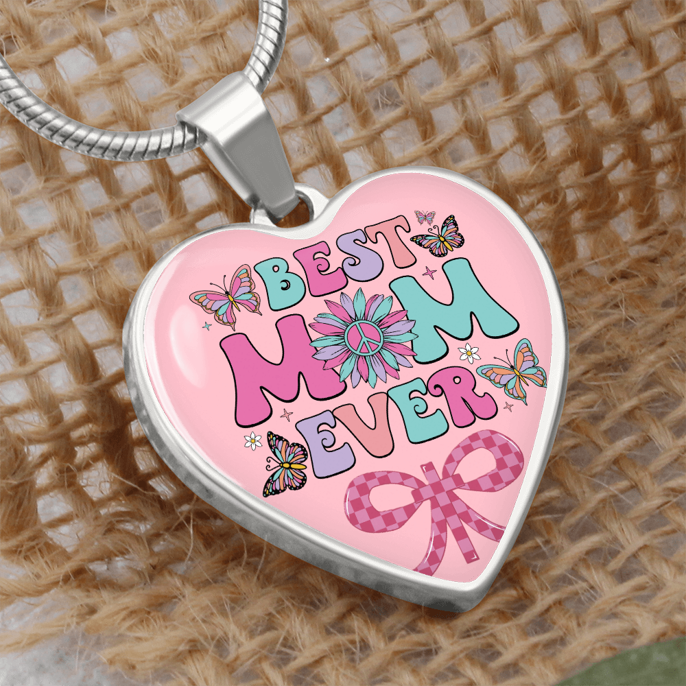 Best Mom Ever Pink Heart Shaped Graphic Necklace
