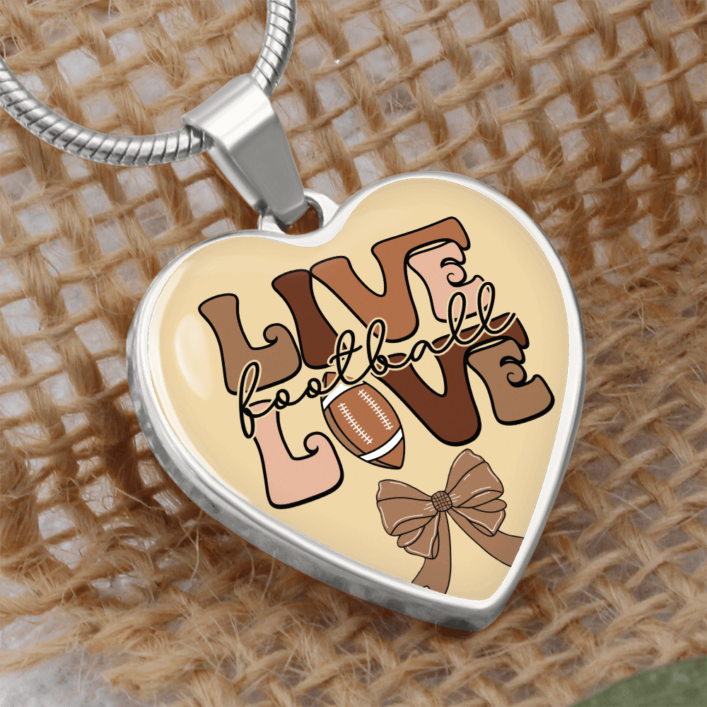 Live Love Football Heart Shaped Graphic Necklace