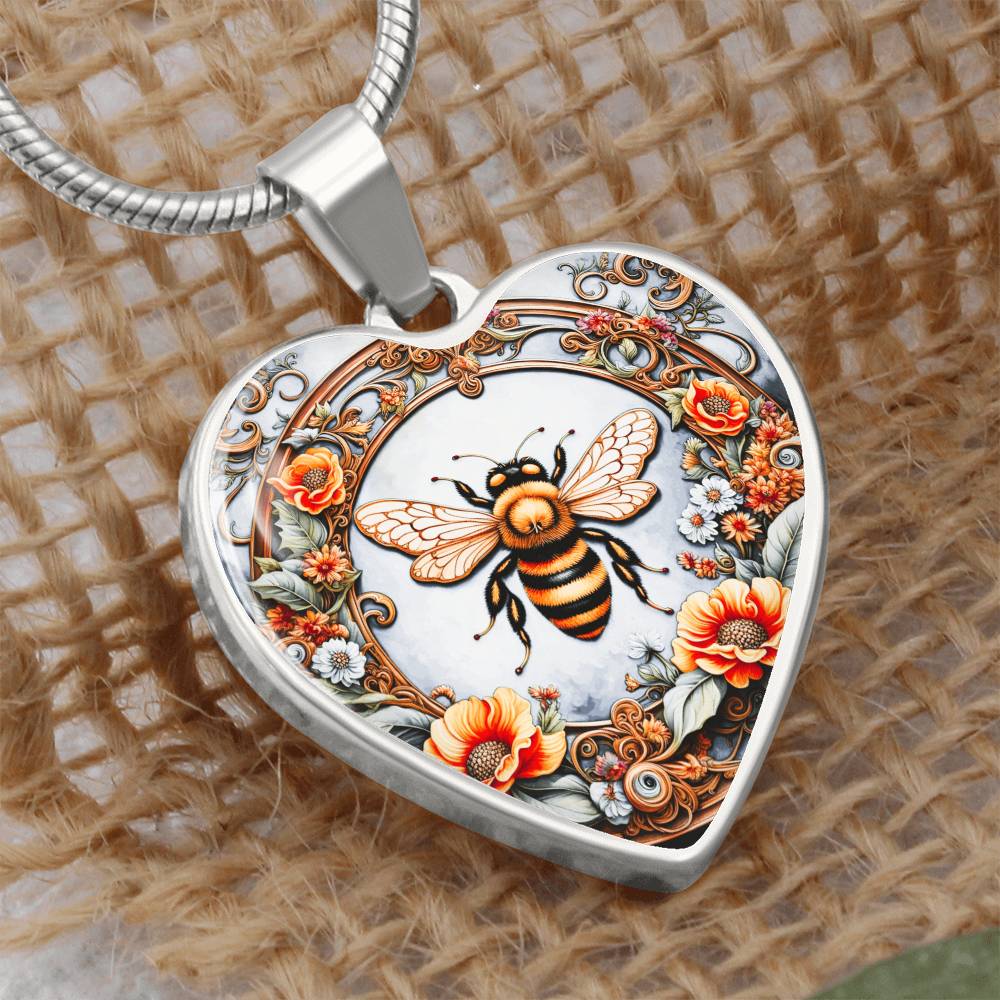 Honey Bee Heart Shaped Pendant and Necklace