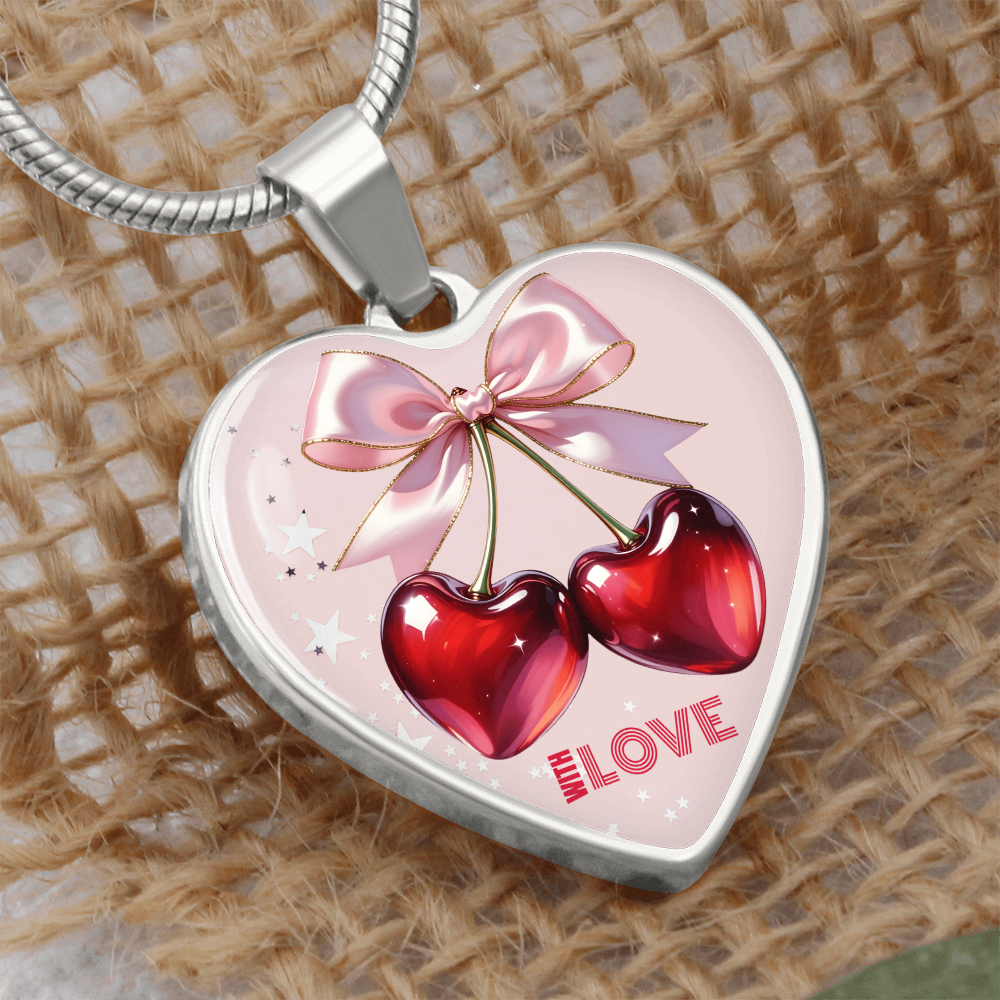 With Love Red Cherries Heart Shaped Graphic Necklace
