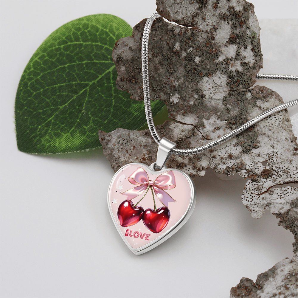 With Love Red Cherries Heart Shaped Graphic Necklace