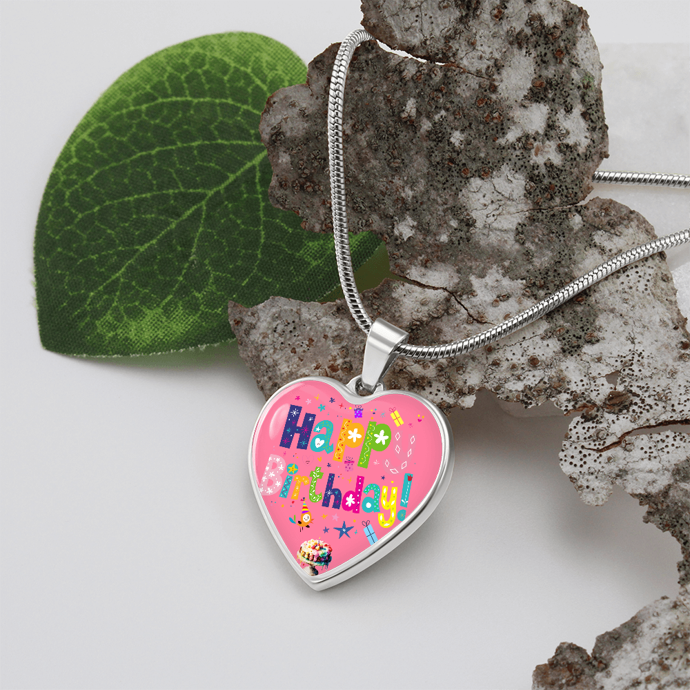 Heart Shaped Colorful Happy Birthday Graphic Necklace