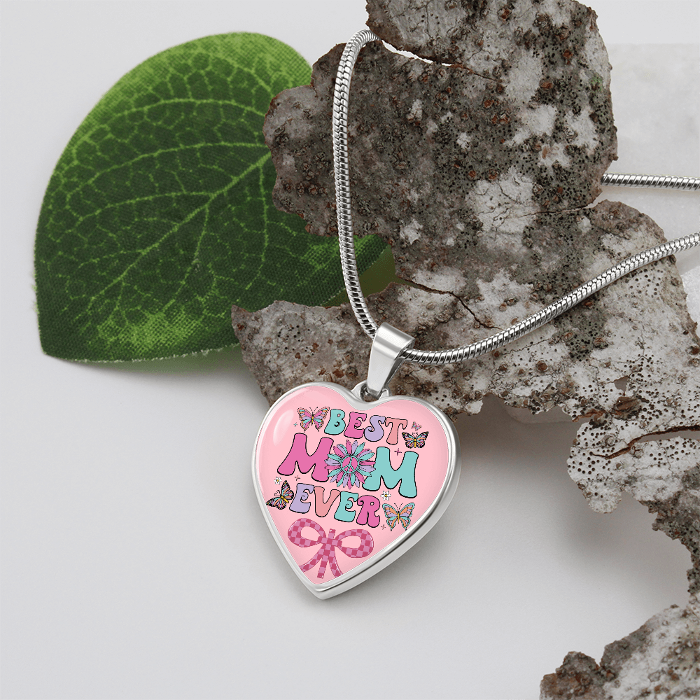 Best Mom Ever Pink Heart Shaped Graphic Necklace