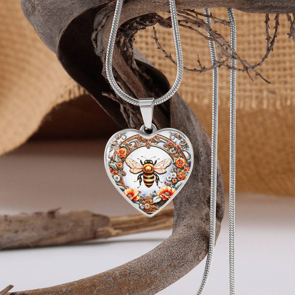 Honey Bee Heart Shaped Pendant and Necklace