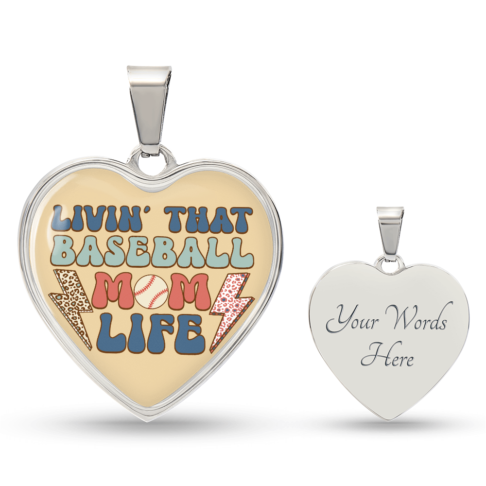 Livin' that Baseball Mom Life Heart Shaped Graphic Necklace