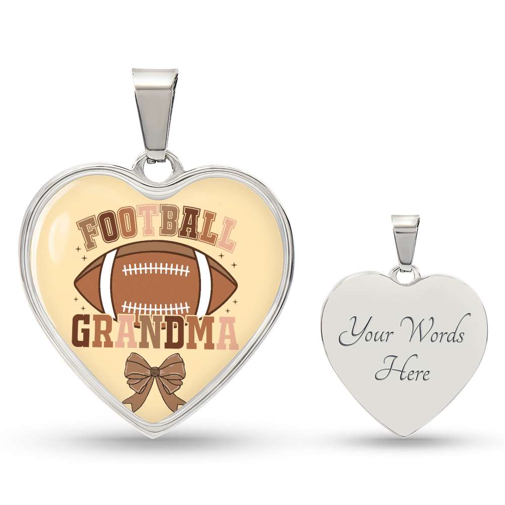 Football Grandma Heart Shaped Graphic Necklace