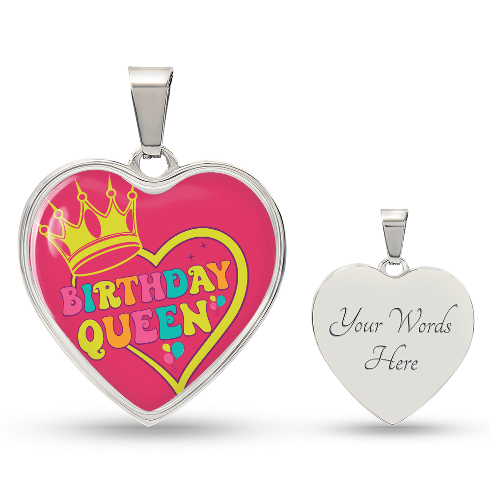 Hot Pink Birthday Queen Heart Shaped Graphic Necklace