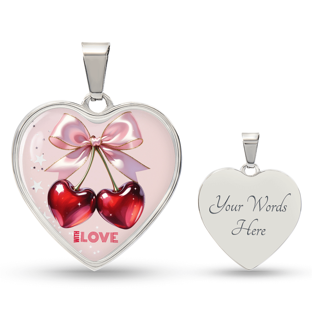 With Love Red Cherries Heart Shaped Graphic Necklace