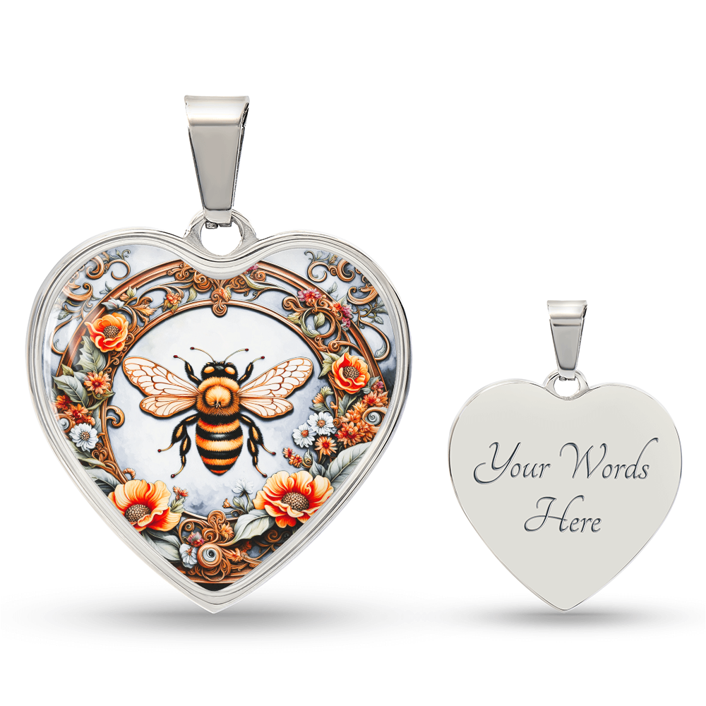 Honey Bee Heart Shaped Pendant and Necklace