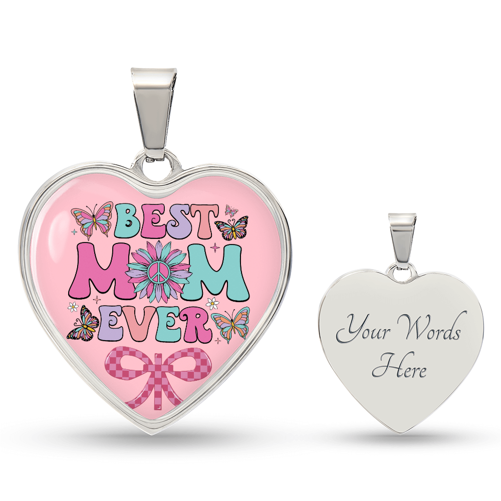 Best Mom Ever Pink Heart Shaped Graphic Necklace