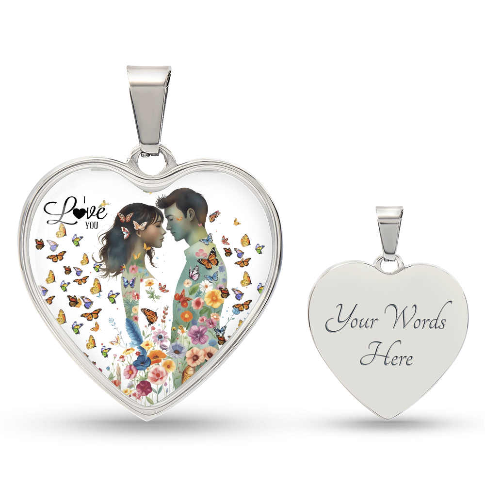 I Love You Couple in Love Heart Shaped Graphic Necklace