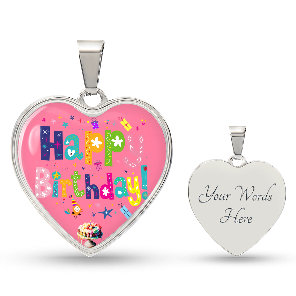 Heart Shaped Colorful Happy Birthday Graphic Necklace