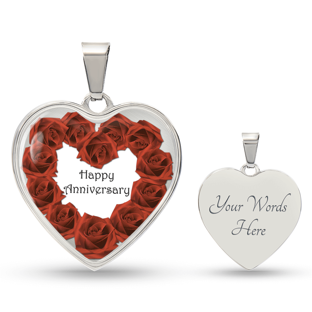 Heart Shaped Red Roses Happy Anniversary Graphic Necklace