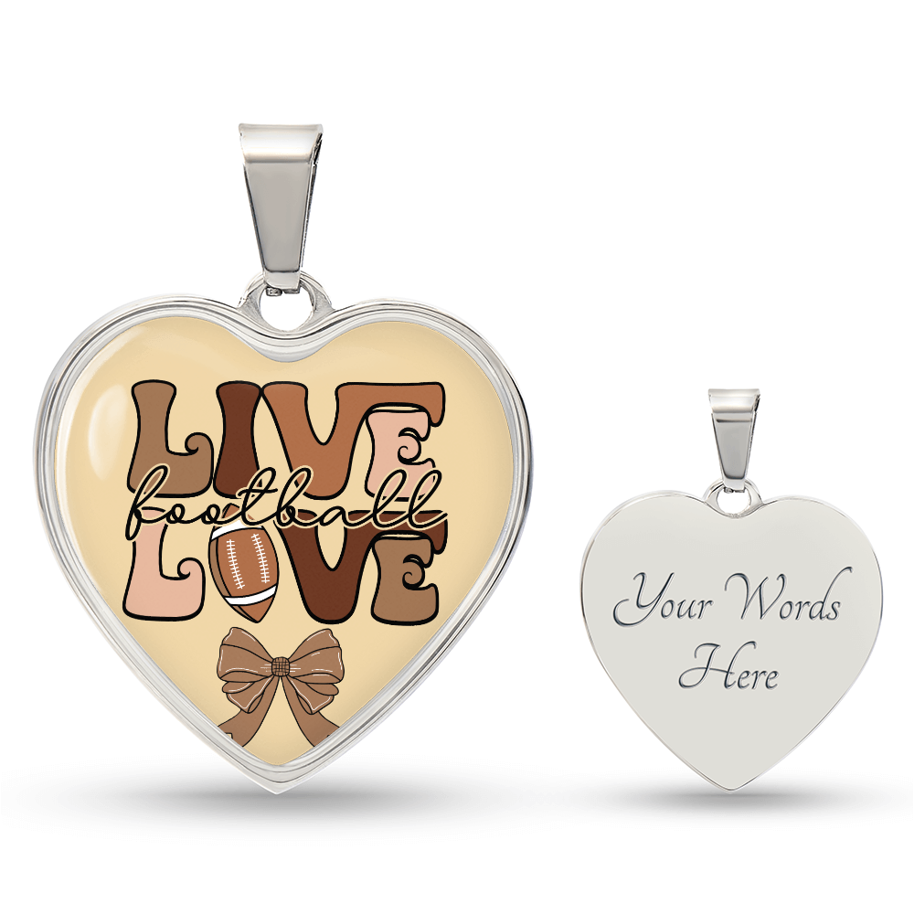 Live Love Football Heart Shaped Graphic Necklace