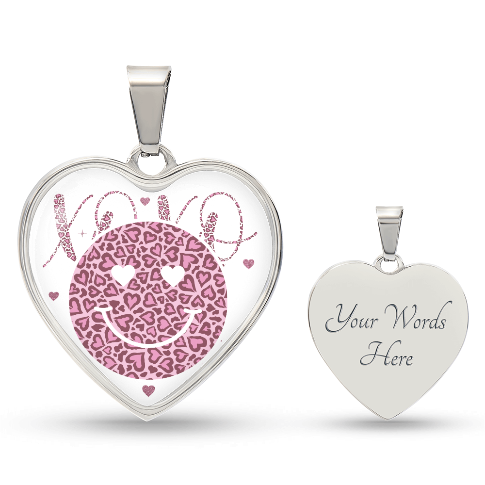 Happy Face XO's Pink Love Heart Shaped Graphic Necklace