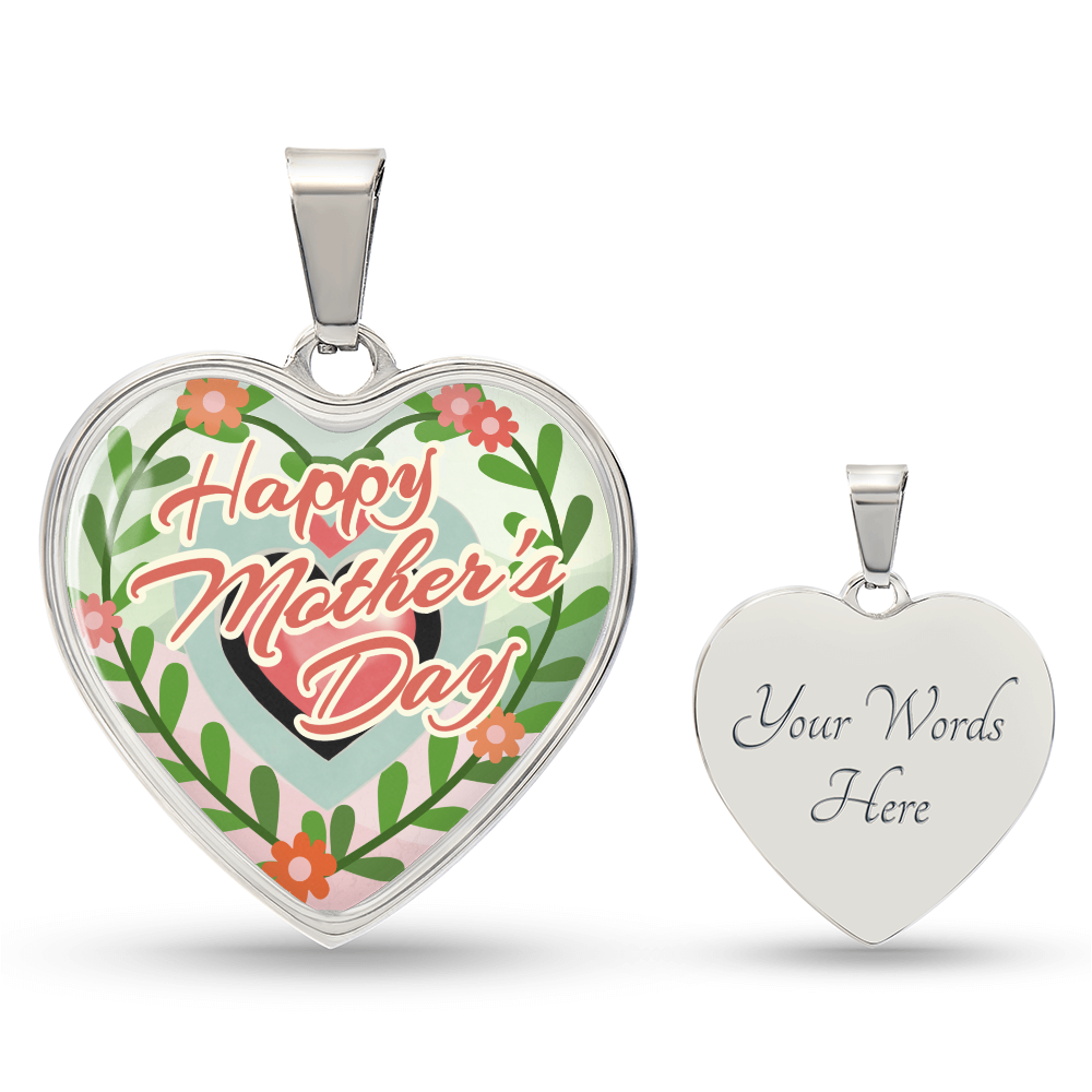 Happy Mother's Day Floral Heart Shaped Graphic Necklace