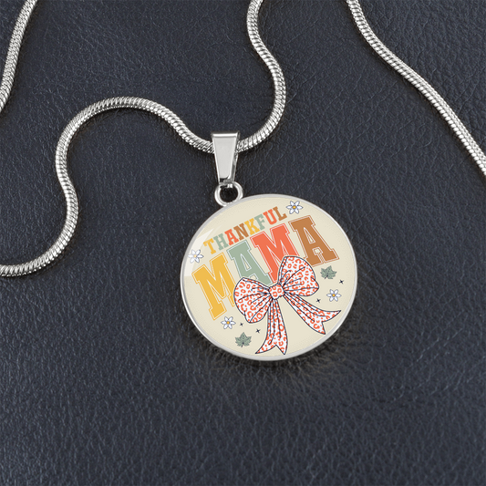 Thankful Mama Thanksgiving Circle Graphic Necklace