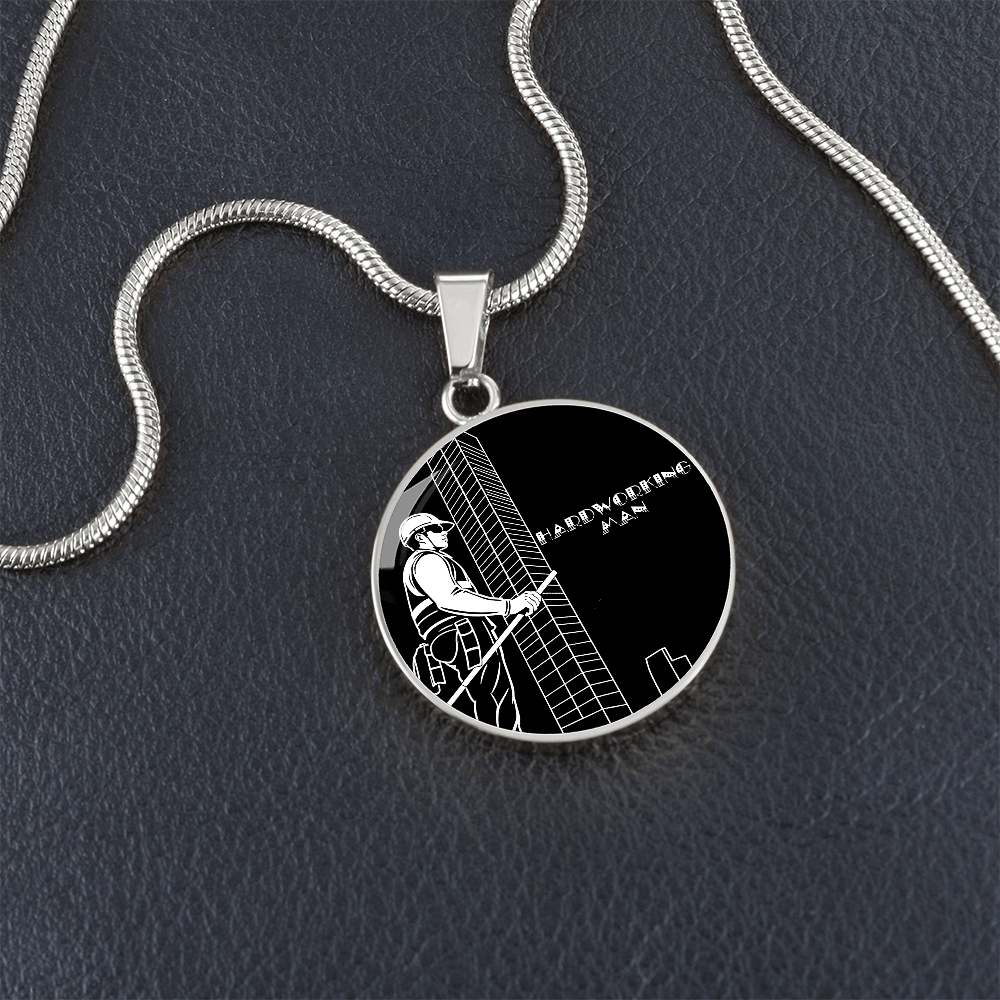 Hardworking Man Construction Worker Graphic Round Necklace