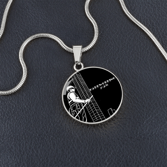Hardworking Man Construction Worker Graphic Round Necklace