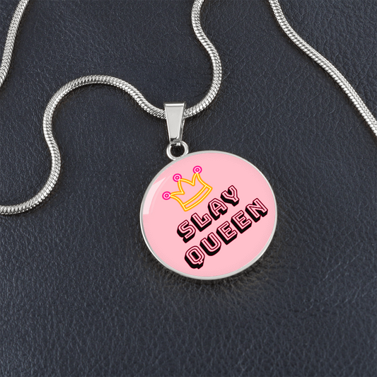 Slay Queen Pink Graphic Round Necklace