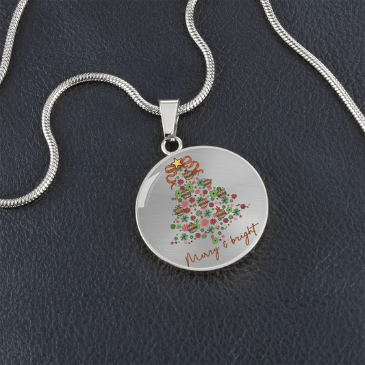 Christmas Merry & Bright Round Luxury Graphic Necklace